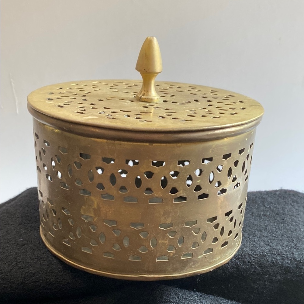 Vintage Brass Box with Lid  Potpourri Box Openwork Pierced Brass Box